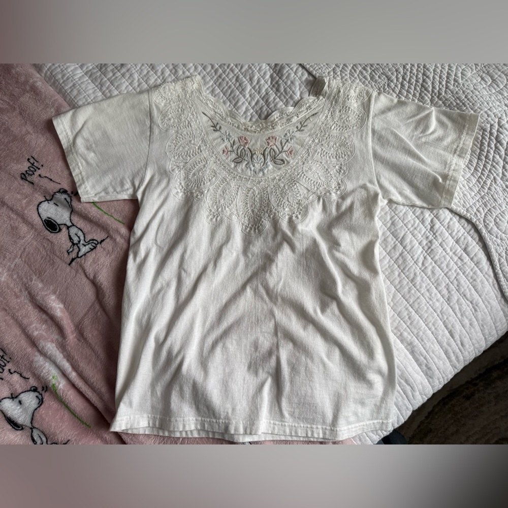 White Embroidered Floral Top